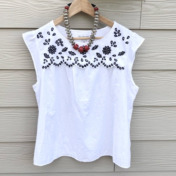 White Blouse Kim Rogers Size L Folklore Embroidered Top - Picture 4 of 13